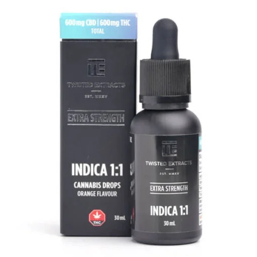 1:1 tincture drops orange | Indica | 600 mg CBD & 600 mg THC | Twisted Extracts