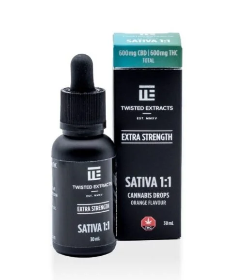 1:1 tincture drops orange | Sativa | 600 mg CBD & 600 mg THC | Twisted Extracts